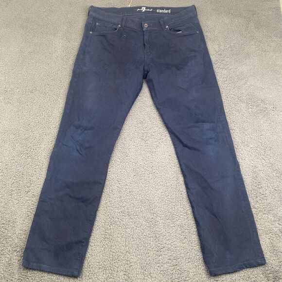 7 For All Mankind Standard Jeans Mens 33 (36x30) Blue Stretch Stained - Picture 1 of 13